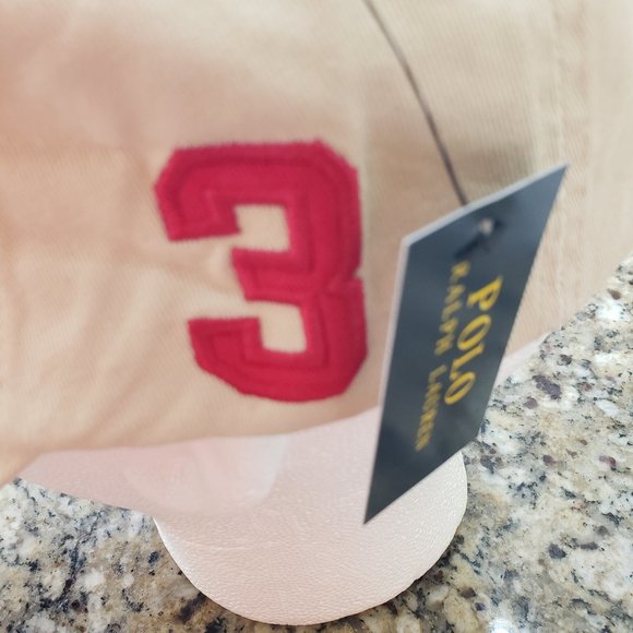 POLO RALPH LAUREN MENS KHAKI "3" POLO PLAYER/PONY LOGO BALL CAP HAT OSFA $49 NWT - Picture 4 of 10